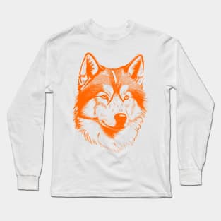 Alaskan Malamute dog art illustration in orange Long Sleeve T-Shirt